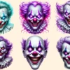 Psycho Clowns PNG Clipart Collection - 31 PNG, Spooky clown illustrations, Haunted circus graphics, Commercial use, Digital download