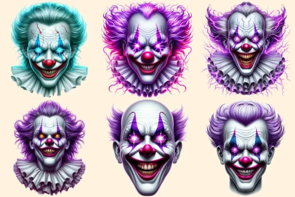 Psycho Clowns PNG Clipart Collection - 31 PNG, Spooky clown illustrations, Haunted circus graphics, Commercial use, Digital download
