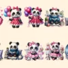 Girl Pandas PNG Clipart Collection - 50 PNG, Charming panda illustrations, Sweet panda printable art, Commercial use, Digital download