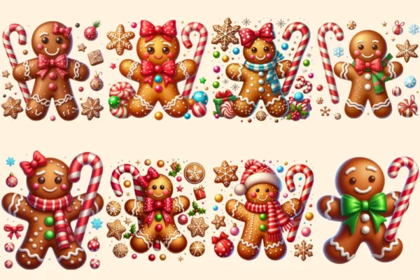 Gingerbread Man PNG Clipart Collection - 40 PNG, Holiday cookie illustrations, Festive printable art, Commercial use, Digital download
