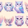 Owls (P-2) PNG Clipart Collection - 40 PNG, Charming owl illustrations, Forest creature printables, Commercial use, Digital download