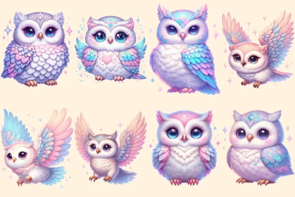 Owls (P-2) PNG Clipart Collection - 40 PNG, Charming owl illustrations, Forest creature printables, Commercial use, Digital download