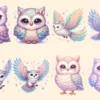 Owls (P-3) PNG Clipart Collection - 35 PNG, Charming owl illustrations, Forest creature printables, Commercial use, Digital download