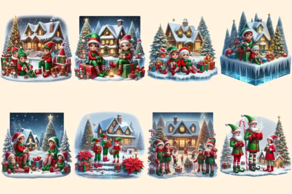 Christmas Elves PNG Clipart Collection - 37 PNG, Holiday elf illustrations, Festive season printables, Commercial use, Digital download