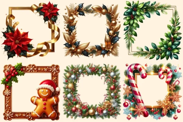 Christmas Frames PNG Clipart Collection - 30 PNG, Festive frame graphics, Holiday borders printable, Commercial use, Digital download