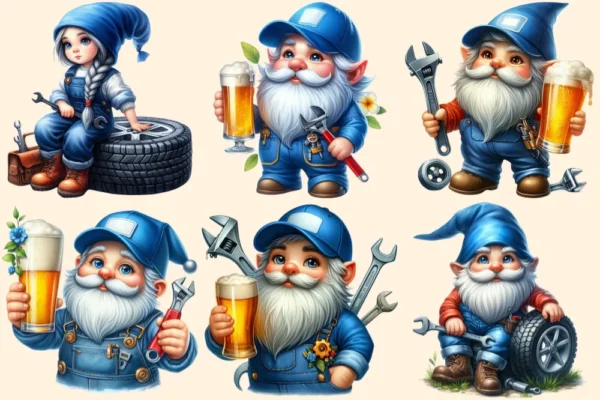 Mechanic Gnomes PNG Clipart Collection - 30 PNG, Cute gnome graphics, Car mechanic gnome printables, Commercial use, Digital download