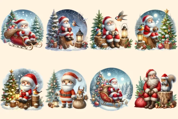 Santa Claus PNG Clipart Collection - 42 PNG, Christmas santa illustrations, Festive printables, Commercial use, Digital download