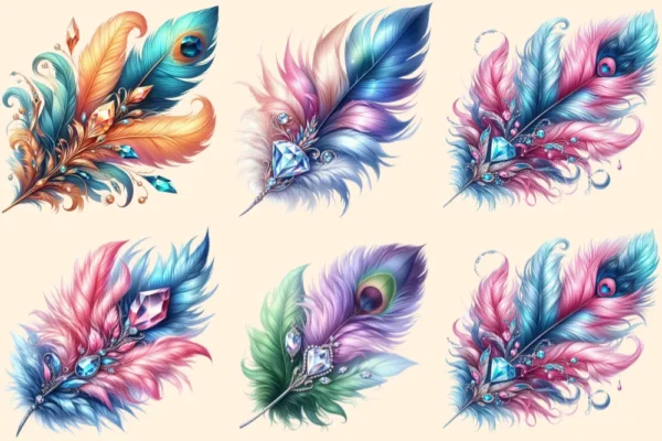 Feathers PNG Clipart Collection - 31 PNG, Artistic feather illustrations, Elegant printables, Commercial use, Digital download