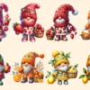 Fruit Gnomes PNG Clipart Collection - 35 PNG, Cute fruit gnome graphics, Charming gnome printables, Commercial use, Digital download