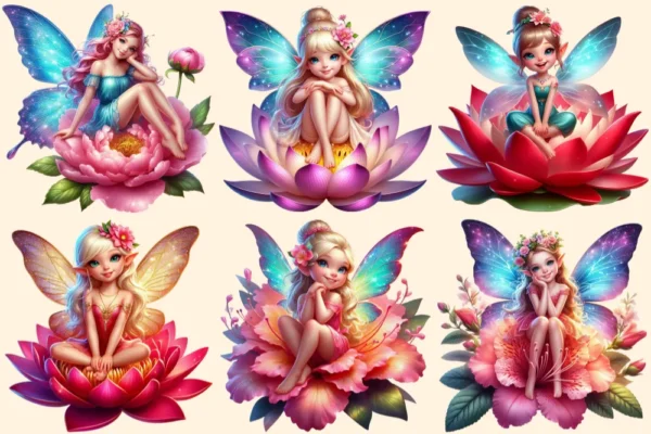 Floral Fairies (P-2) PNG Clipart Collection - 30 PNG, Magical fairy graphics, Floral themed printables, Commercial use, Digital download