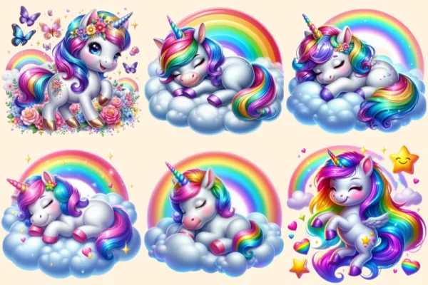 Unicorns (P-2) PNG Clipart Collection - 25 PNG, Whimsical unicorn graphics, Fairytale inspired printables, Commercial use, Digital download