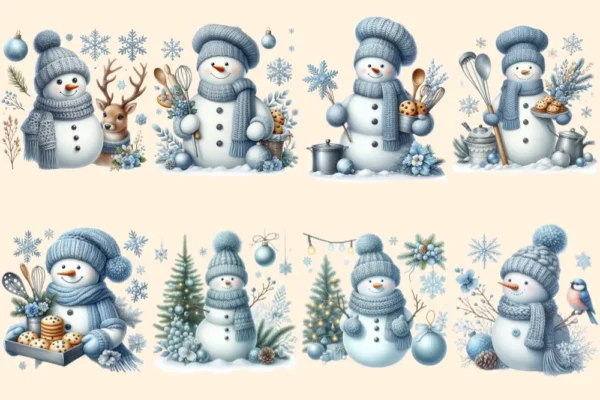 Blue Snowman PNG Clipart Collection - 38 PNG, Winter snowman graphics, Festive printable designs, Commercial use, Digital download
