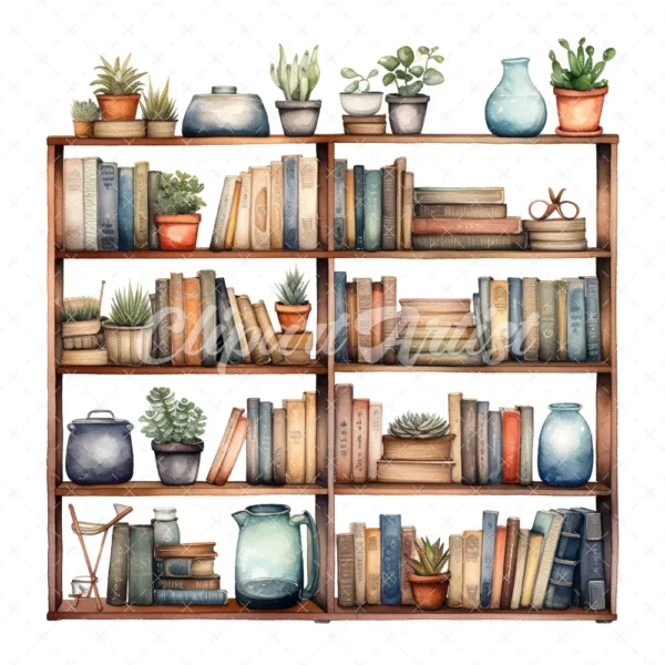 20 High-Quality Book Shelves Clipart - Book shelves digital watercolor JPG instant download for commercial use - Digital download
