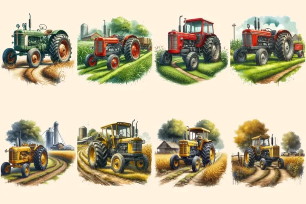 Farm Tractors PNG Clipart Collection - 37 PNG, Farm tractor illustrations, Rural agriculture art, Commercial use, Digital download