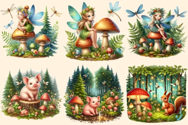 Woodland PNG Clipart Collection - 29 PNG, Woodland creatures illustration, Whimsical forest art, Commercial use, Digital download