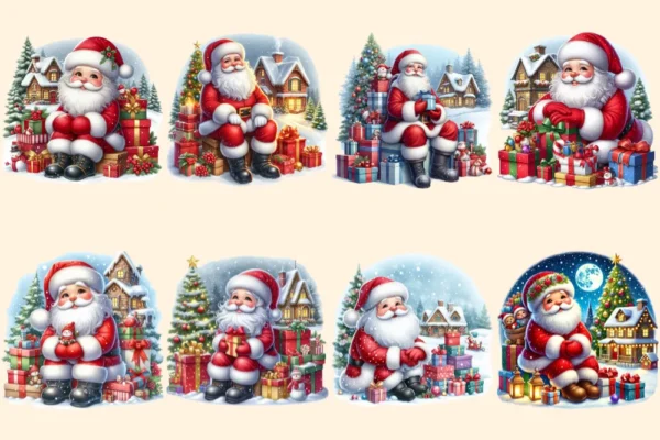 Santa Claus (P-2) PNG Clipart Collection - 35 PNG, Christmas santa illustrations, Festive printables, Commercial use, Digital download