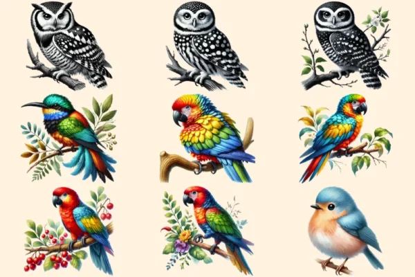 Jungle Birds PNG Clipart Collection - 42 PNG, Exotic feathered graphics, Tropical bird art, Commercial use, Digital download