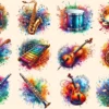 Musical Instruments (P-2) PNG Clipart Collection - 50 PNG, Colorful music graphics, Instrument printables, Commercial use, Digital download