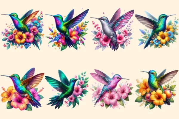 Hummingbirds PNG Clipart Collection - 38 PNG, Tropical bird illustrations, Vibrant floral printables, Commercial use, Digital download