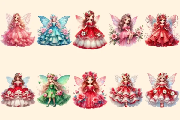 Spring Fairies PNG Clipart Collection - 52 PNG, Whimsical fairy illustrations, Enchanting printables, Commercial use, Digital download