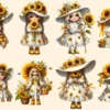 Sunflower Girl Gnomes PNG Clipart Collection - 40 PNG, Sunny gnome graphics, Sunflower printables, Commercial use, Digital download