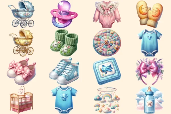 Baby Shower PNG Clipart Collection - 80 PNG, Adorable kids' party illustrations, Festive printables, Commercial use, Digital download