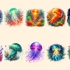 Glowing Jellyfish PNG Clipart Collection - 49 PNG, Underwater creature graphics, Ocean life printables, Commercial use, Digital download