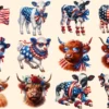 4th of July Cows PNG Clipart Collection - 55 PNG, American pride calf graphics, Cow printables, Commercial use, Digital download