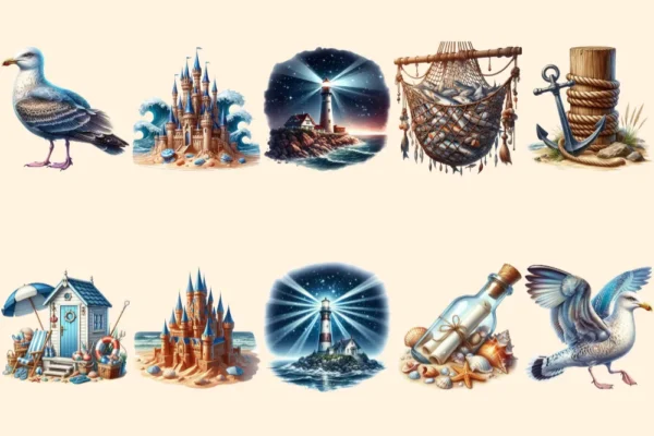 Nautical PNG Clipart Collection - 51 PNG, Ocean themed illustrations, Sea printables, Commercial use, Digital download