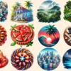 Puerto Rico (P-3) PNG Clipart Collection - 57 PNG, Tropical travel illustrations, Puerto rico island prints, Commercial use,Digital download