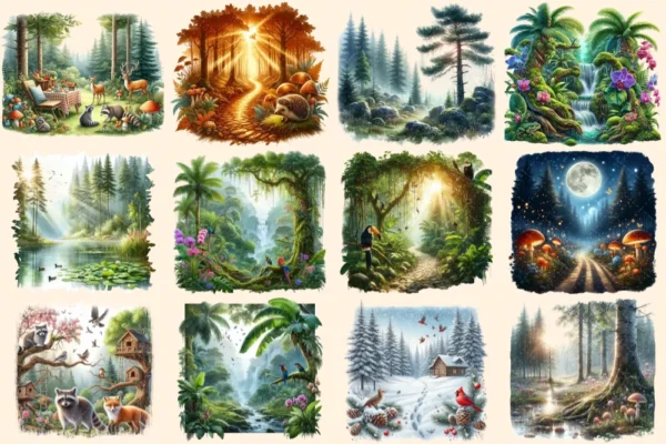 Forest Landscapes PNG Clipart Collection - 53 PNG, Peaceful woodland illustrations, Nature printable, Commercial use, Digital download