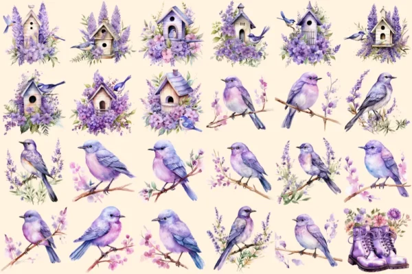 Lavenders Watercolor Clipart Bundle - 160+ transparent PNG, PNG of Tranquil summer lavender joy, Lavenders Commercial use, Digital download