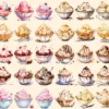 Ice Cream Watercolor Clipart Bundle - 260+ transparent PNG, Savory tasty desserts, Beach dessert, Sweets Commercial use, Digital download