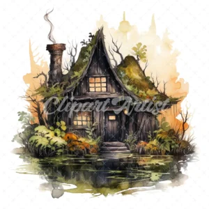 20 High-Quality Swamp Witch Houses Clipart - Witch houses digital watercolor JPG instant download for commercial use - Digital download