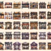 Halloween Storefronts Watercolor Clipart Bundle - 310+ transparent PNG, Haunted store graphics, Spooky png, Commercial use, Digital download