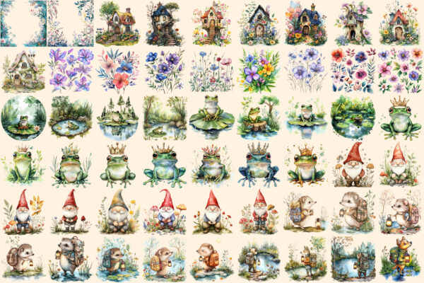 Magical Forests Watercolor Clipart Bundle - 350+ transparent PNG, Magical forest graphics, Nature images, Commercial use, Digital download