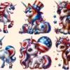 4th of July Unicorns PNG Clipart Collection - 33 PNG, Patriotic unicorn graphics, Festive printables, Commercial use, Digital download