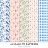Grandmillennial Seamless Patterns, Chinoiserie JPEG, Pastel floral pattern, Stripes and plaid repeating pattern, Digital scrapbook paper