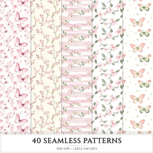 Spring Planner Seamless Patterns, Springtime Floral JPEG, Floral seamless pattern, Spring blossom repeating pattern, Digital scrapbook paper