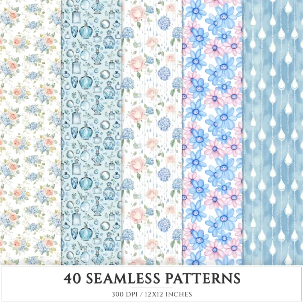 Modern Alice Seamless Patterns, Fairytale alice JPEG, Cottagecore pattern, Rabbit, Fantasy, Roses repeating pattern, Digital scrapbook paper