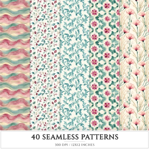 Moroccan Escape Seamless Patterns, Middle eastern JPEG, Floral pattern, Pampas, Moroccan tiles repeating pattern, Digital scrapbook paper