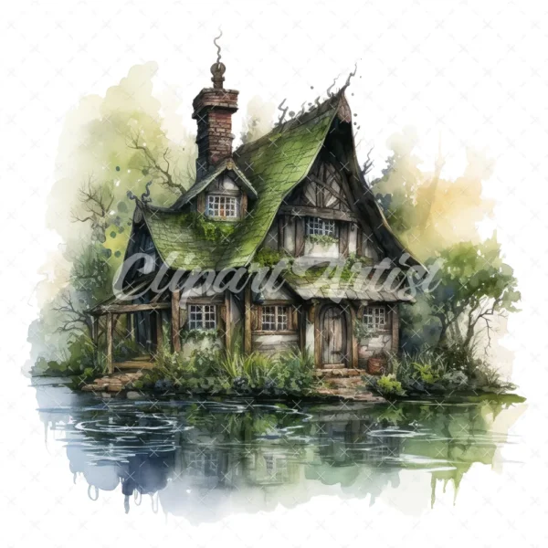 20 High-Quality Swamp Witch Houses Clipart - Witch houses digital watercolor JPG instant download for commercial use - Digital download