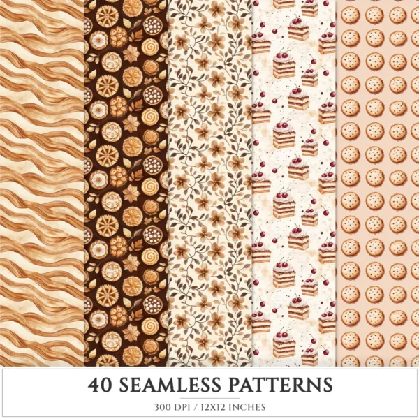Chocolate Heaven Seamless Patterns, Chocolate Delights JPEG, Sweets pattern, Cupcake, Pastries repeating pattern, Digital scrapbook paper