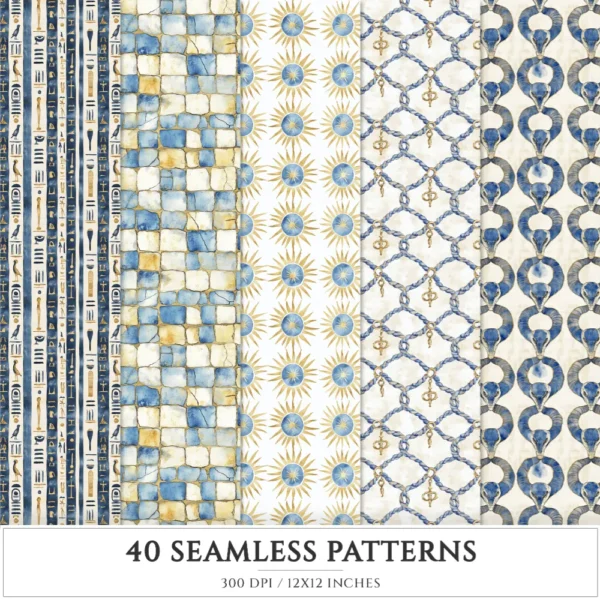 Amentas Whisper Seamless Patterns, Ancient egypt JPEG, Pyramid pattern, Falcon, Egyptian, Lotus repeating pattern, Digital scrapbook paper