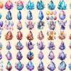 Crystals Watercolor Clipart Bundle - 470+ transparent PNG, Crystal illustrations, Enchanted gem graphics, Commercial use, Digital download