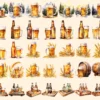 Beer Watercolor Clipart Bundle - 305+ transparent PNG, Craft beer illustrations, Lager and ale png images, Commercial use, Digital download