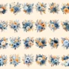 Blue Fall Watercolor Clipart Bundle - 205+ transparent PNG, Autumn harvest graphics, Rustic pumpkin floral, Commercial use, Digital download