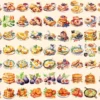 Breakfast Foods Watercolor Clipart Bundle - 500+ transparent PNG, Breakfast plate graphics, Early meal png, Commercial use, Digital download