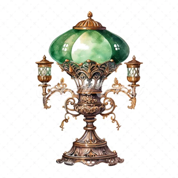 20 High-Quality Victorian Antique Lamps Clipart - Antique lamp digital watercolor JPG instant download for commercial use - Digital download