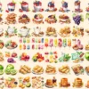 Snacks Watercolor Clipart Bundle - 470+ transparent PNG, Delicious snack variety graphics, Fast food png, Commercial use, Digital download